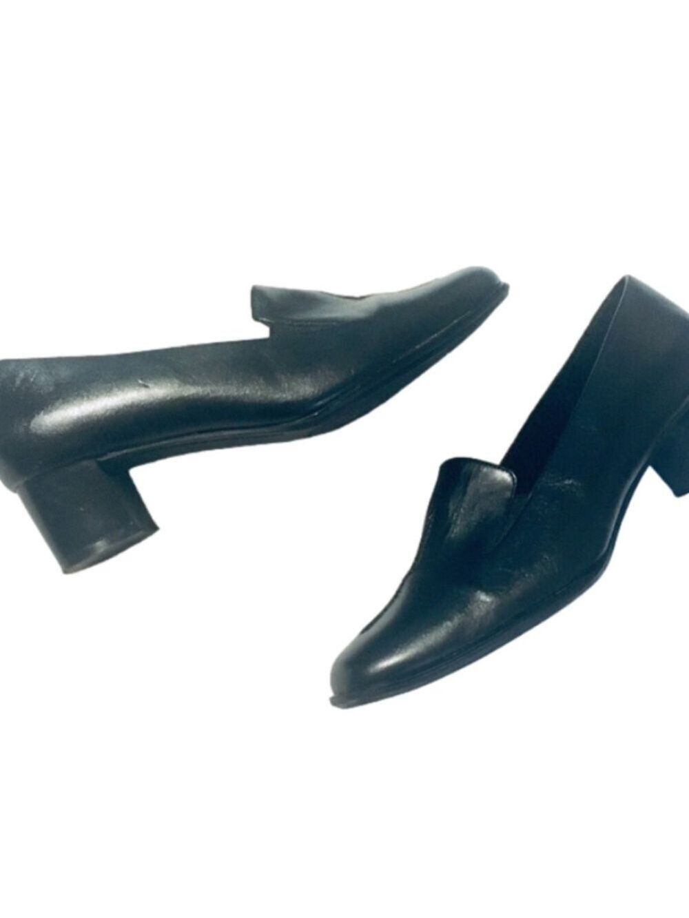 Life Stride Black Leather Block Heel Slip On Jungle Loafers Sz 7W - Picture 1 of 8